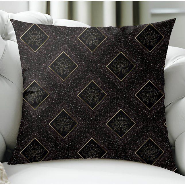Modern Black and Gold Floral Glitter Chic Pattern Cushion (Creator Uploaded)