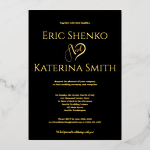Modern Black and Gold Foil Wedding Invitation
