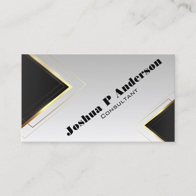 Modern Black and Gold Geometric Business Card (Front)