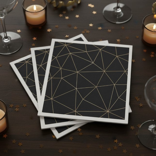 Modern black and gold geometric napkin (Modern black and gold geometric napkin.)