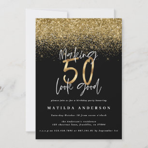 Modern black and gold glitter 50th birthday