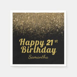 Modern Black and Gold Glitter Any Age Birthday Napkin