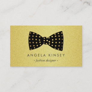 Modern Black and Gold Glitter Dots Ribbon Bow Business Card