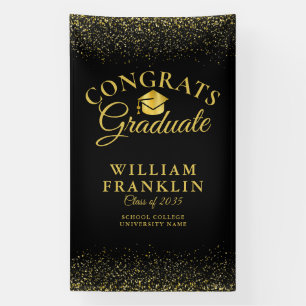 Modern Black And Gold Glitter Graduation Banner