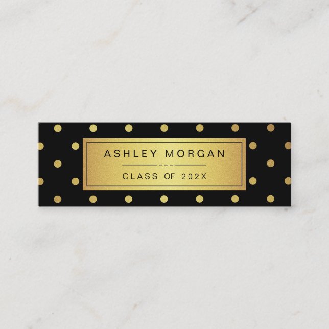Modern Black and Gold Glitter Graduation Name Card (Front)