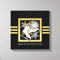 Modern Black and Gold Glitter Ice Skating