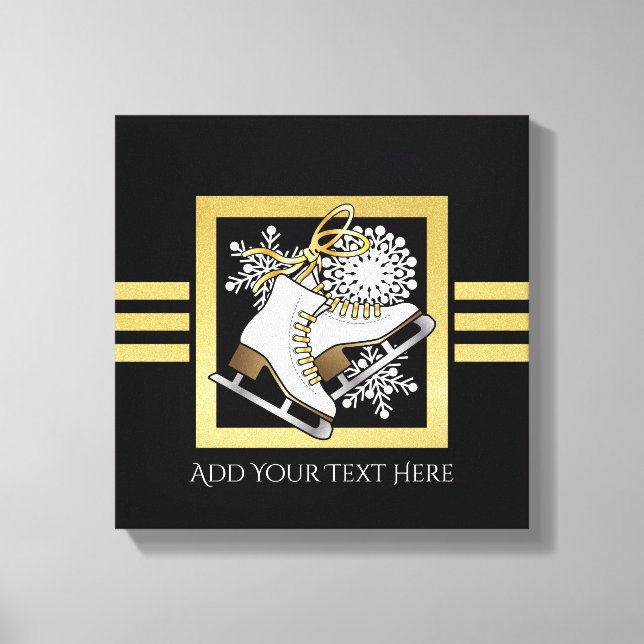 Modern Black and Gold Glitter Ice Skating Canvas Print (Front)