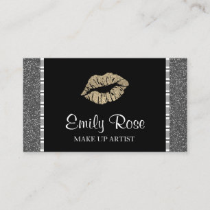 Modern Black and Gold Glitter Lipstick Make Up Business Card