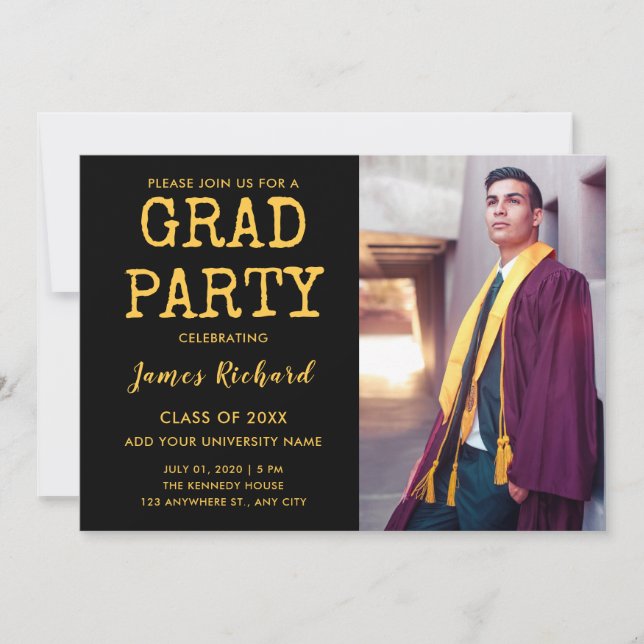 Modern Black And Gold Graduation Party Invitation (Front)