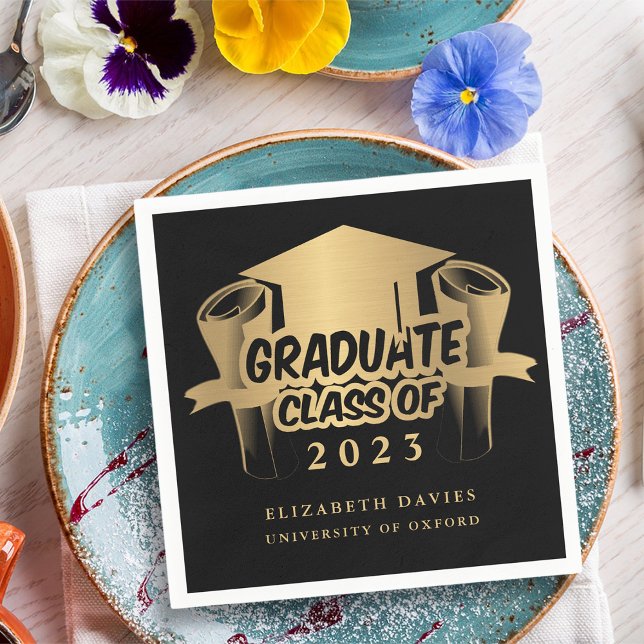 Modern Black and Gold Graduation Party Napkin (Creator Uploaded)