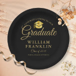 Modern Black And Gold Graduation Party Paper Plate<br><div class="desc">An elegant graduation party black and gold paper plate featuring your grads details set in chic typography. Designed by Thisisnotme©</div>