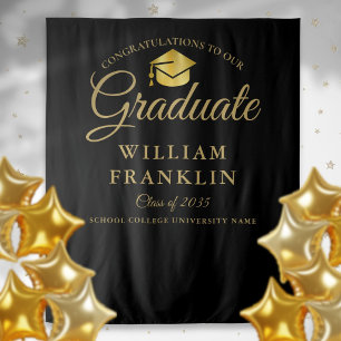 Modern Black And Gold Graduation Photo Backdrop Tapestry