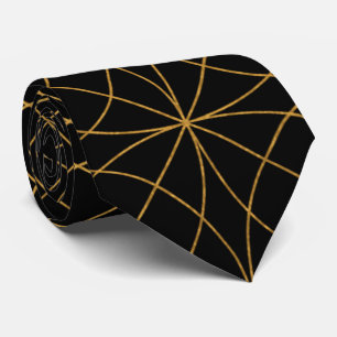Modern Black and Gold Grid Mens Neck Tie