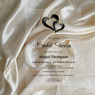 Modern Black and Gold Hearts Bridal Shower Acrylic Invitations