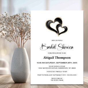 Modern Black and Gold Hearts Bridal Shower Invitation