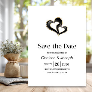 Modern Black and Gold Hearts Wedding Save the Date