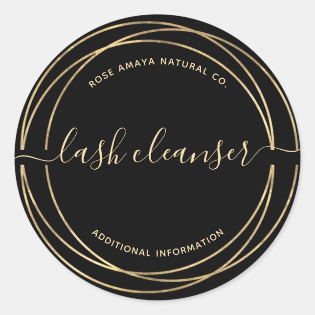 Modern Black And Gold Lash Cleanser Product Label (Front)