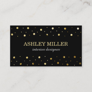 Modern Black and Gold Leaf Polka Dots Business Card