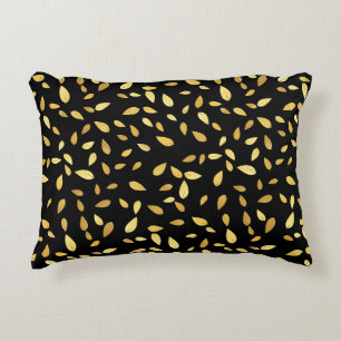 Modern Black and Gold Leaves Illustrated Pattern Decorative Cushion