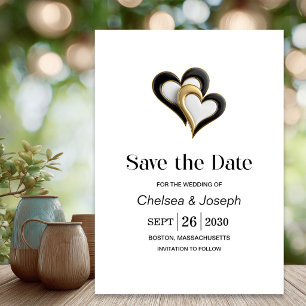 Modern Black and Gold Love Hearts Save the Date