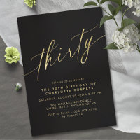 Modern Black and Gold | Luxe Script 30th Birthday