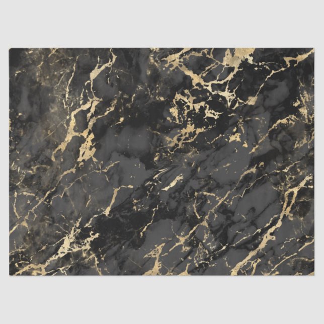 Modern Black and Gold Marble Pattern Tissue Paper (Front)