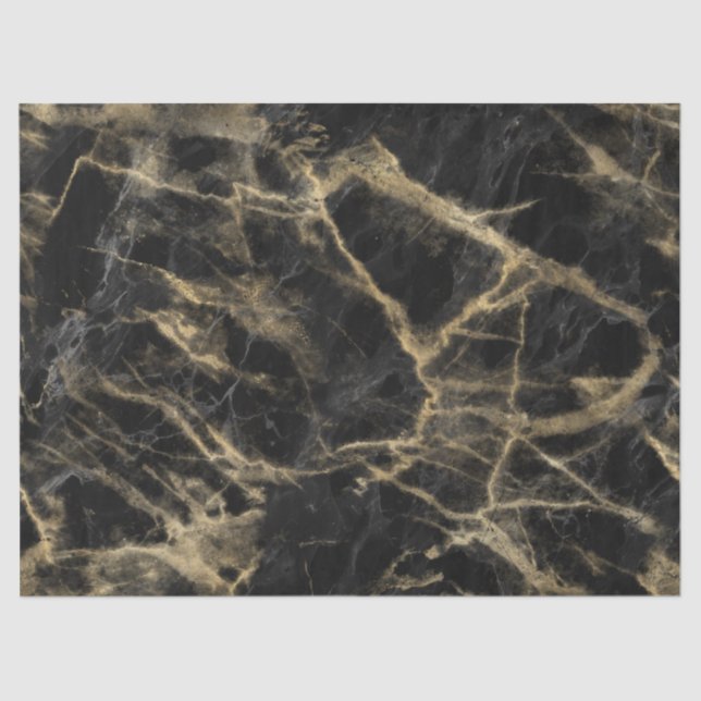 Modern Black and Gold Marble Pattern Tissue Paper (Front)