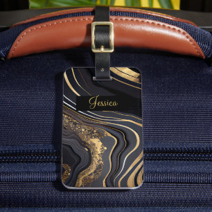 Modern Black and Gold Marbled  Luggage Tag