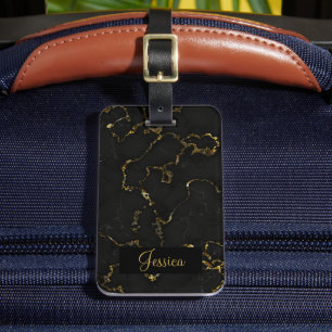 Modern Black and Gold Marbled Luggage Tag