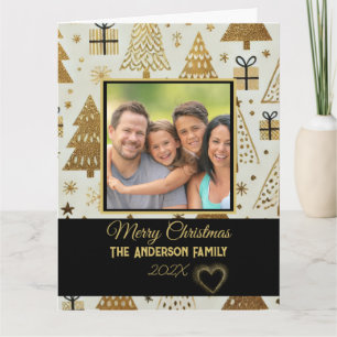 Modern Black and Gold Merry Christmas Family Photo Card