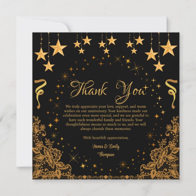 Modern Black and Gold Milestone Anniversary  Thank You Card (Front)