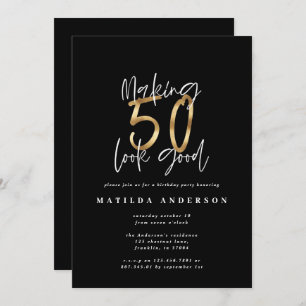 Modern black and gold minimal 50th birthday