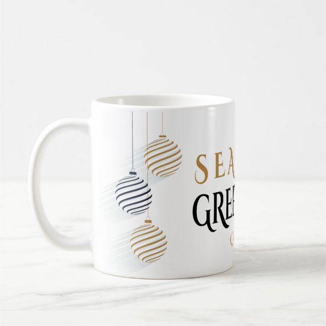 Modern Black and Gold  Minimal Holiday Baubles Coffee Mug (Left)