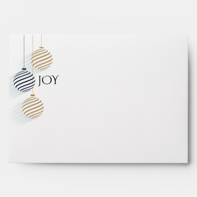 Modern Black and Gold Minimal Holiday Baubles Envelope (Front)