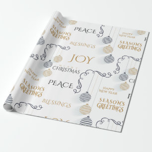 Modern Black and Gold Minimal Holiday Baubles Wrapping Paper