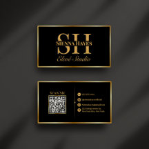 Modern Black and Gold Monogram Business Card