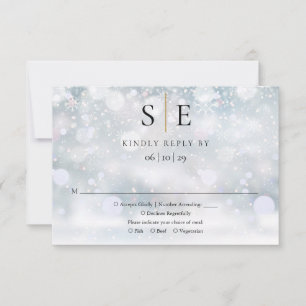 Modern Black And Gold Monogram Winter Wedding RSVP