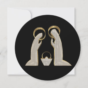 Modern Black and Gold Nativity Crib Christmas Holiday Card