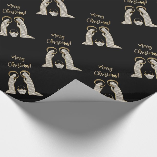 Modern Black and Gold Nativity Crib Christmas Wrapping Paper (Corner)