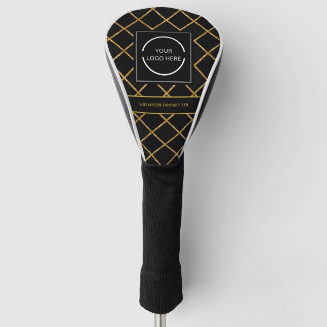 Modern Black and Gold Pattern Company Logo Golf Head Cover (Front)