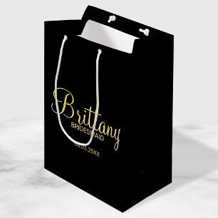 Modern Black and Gold Personalised Bridesmaids Medium Gift Bag