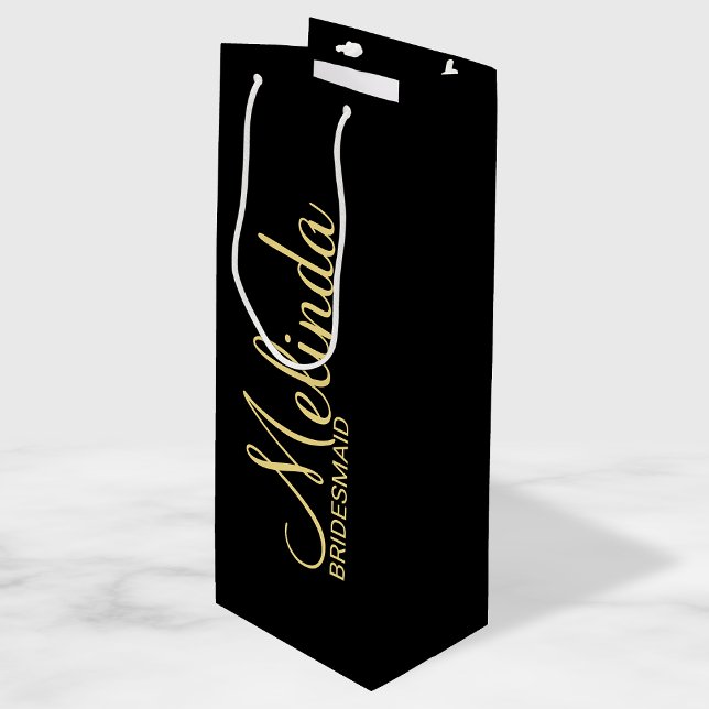Modern Black and Gold Personalised Bridesmaids Wine Gift Bag (Creator Uploaded)