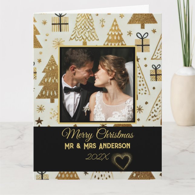 Modern Black and Gold Personalised Couples  Card (Front)