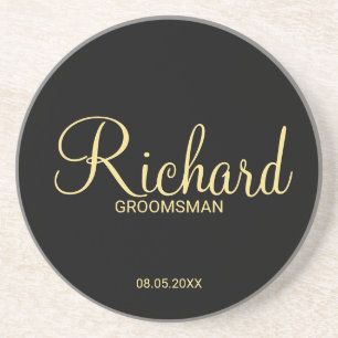 Modern Black and Gold Personalised Groomsman Coaster