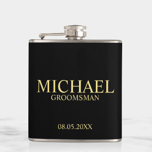 Modern Black and Gold Personalised Groomsman Hip Flask