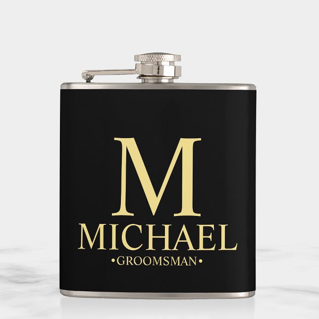 Modern Black and Gold Personalised Groomsman Hip Flask (Creator Uploaded)