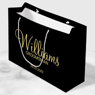 Modern Black and Gold Personalised Groomsman Large Gift Bag