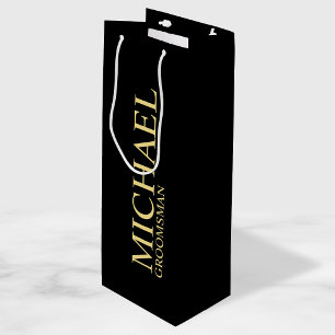 Modern Black and Gold Personalised Groomsman Wine Gift Bag