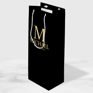 Modern Black and Gold Personalised Groomsman Wine Gift Bag