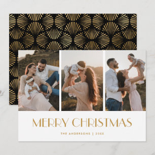 Modern Black and Gold Photo Collage Christmas Holiday Card